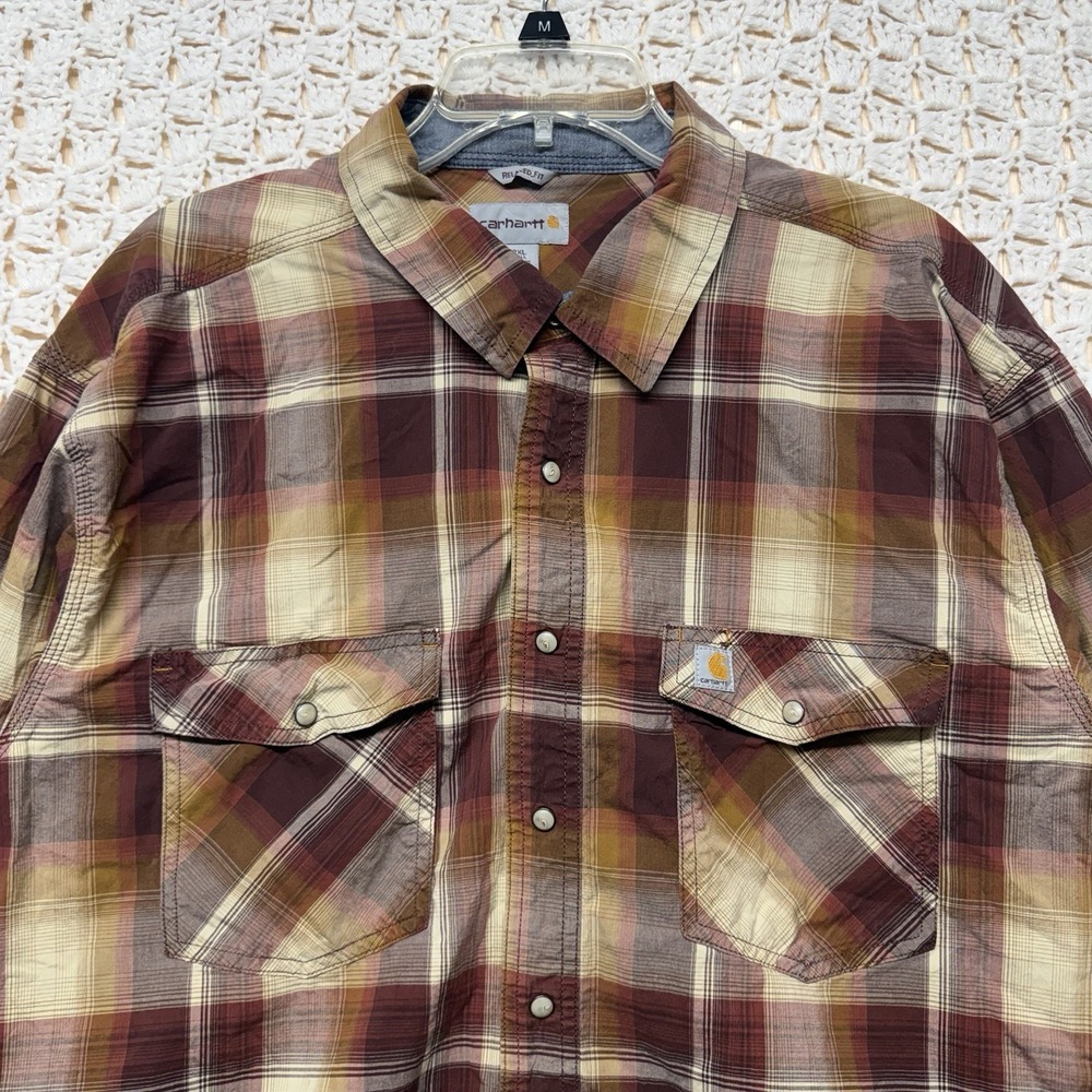 Carhartt Western Pearl Snap Shirt Mens 2XL Tall Relaxed Fit Long Sleeve